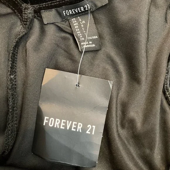 [FOREVER21] NWT Velvet V-neck Sleeveless Bodycon Mini Black Dress Size L - Picture 5 of 6